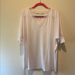 SHEIN White V-Neck Lace Trim Tee